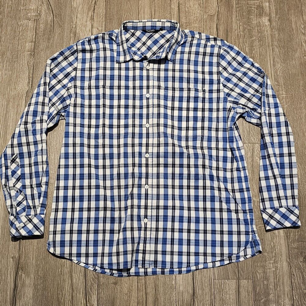 Rohan Fenland Mens Shirt XLarge Blue Plaid Check Button Up Long Sleeve Soft